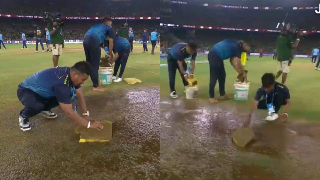 CSK Vs GT, IPL Final: Fans Troll BCCI As Groundmen Use Sponge To Dry Pitches At Narendra Modi Stadium